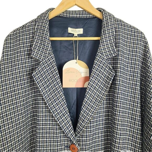 NEW Roolee X Lauren Virginia Blazer Jacket 4XL Gray Green‎ Houndstooth Buttoned - Picture 2 of 10